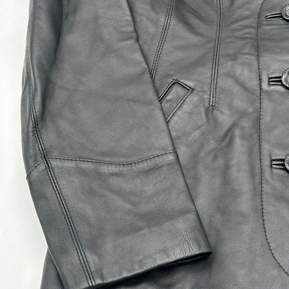 Vintage Wilsons Leather Womens Jacket Medium Black Moto Biker Motorcycle Button - Picture 2 of 8